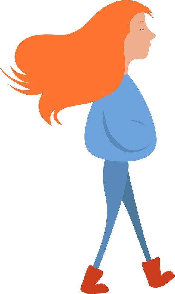 Frau mit orangefarbenen Haaren, Illustration, Vektor auf weißem Hintergrund.