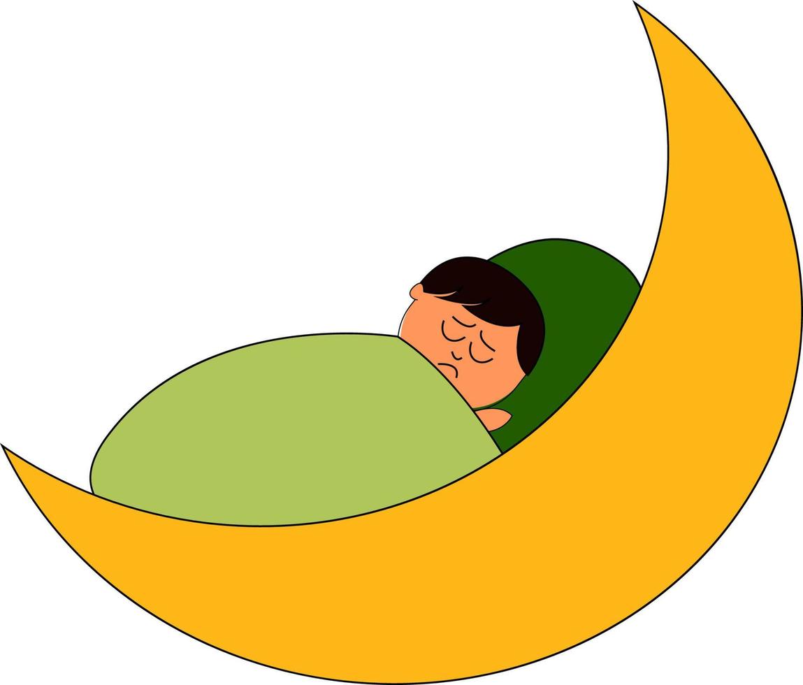 Mann schläft auf dem Mond, Illustration, Vektor auf weißem Hintergrund.
