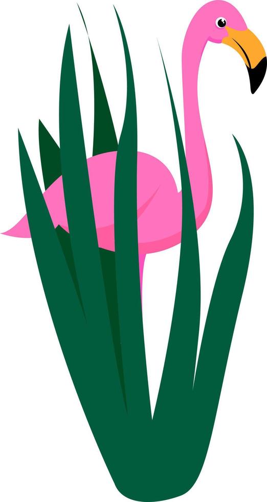 Flamingo im Gras, Illustration, Vektor auf weißem Hintergrund.