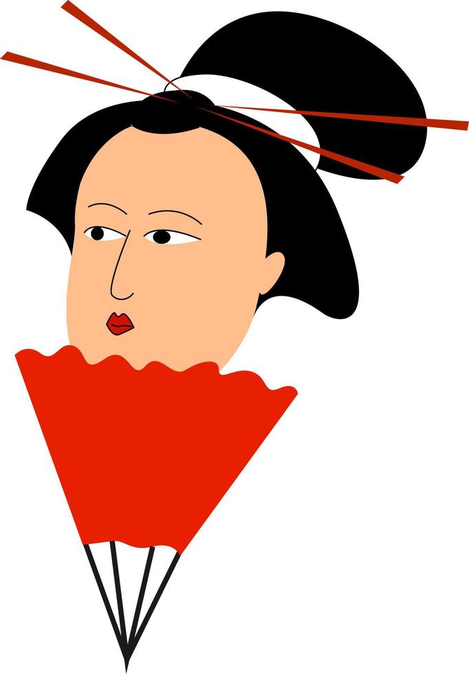 geisha med bunden hår, illustration, vektor på vit bakgrund.