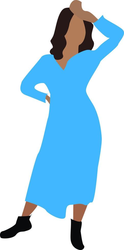 flicka med blå klänning, illustration, vektor på vit bakgrund.