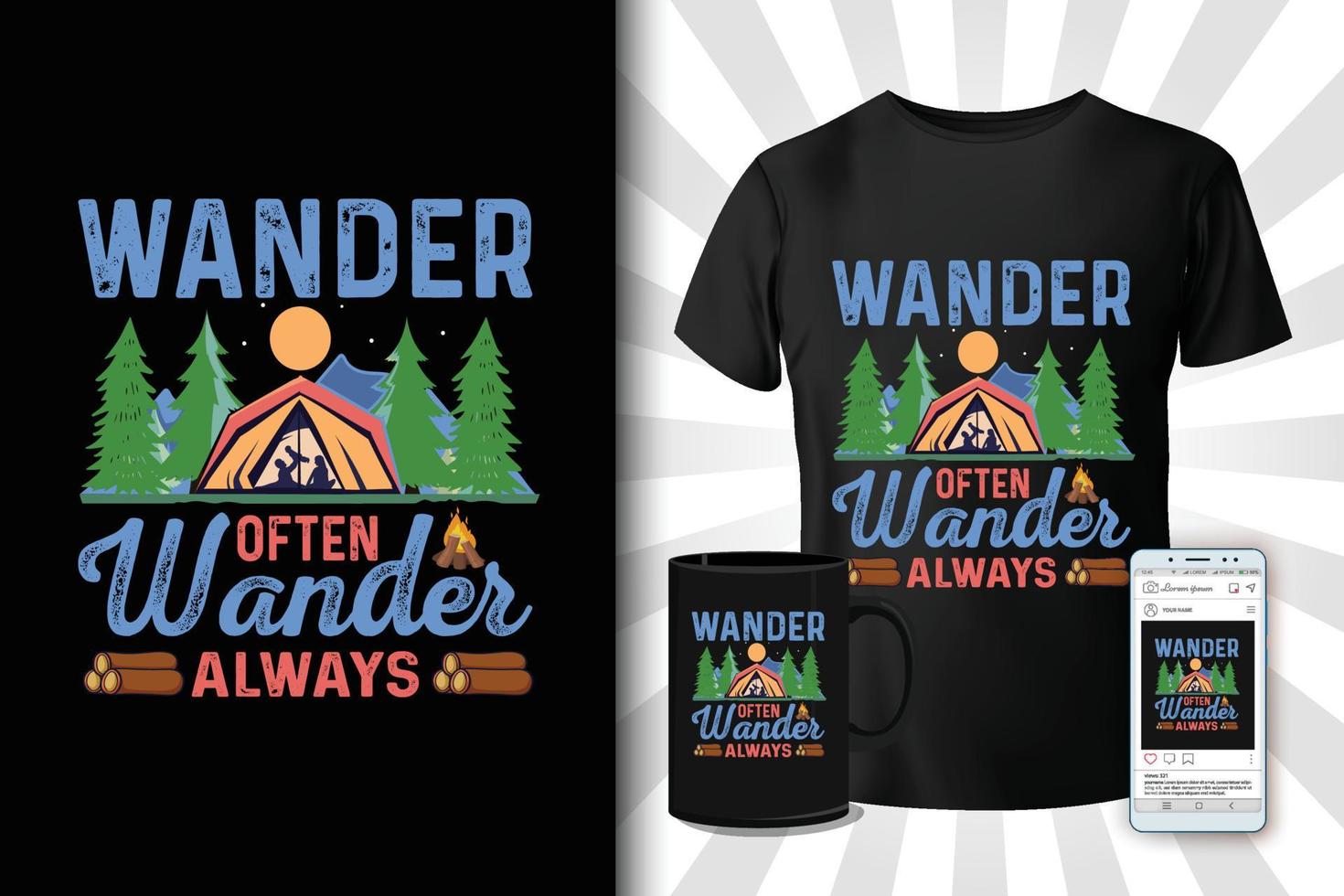 wander ofta wander alltid t-shirt design vektor