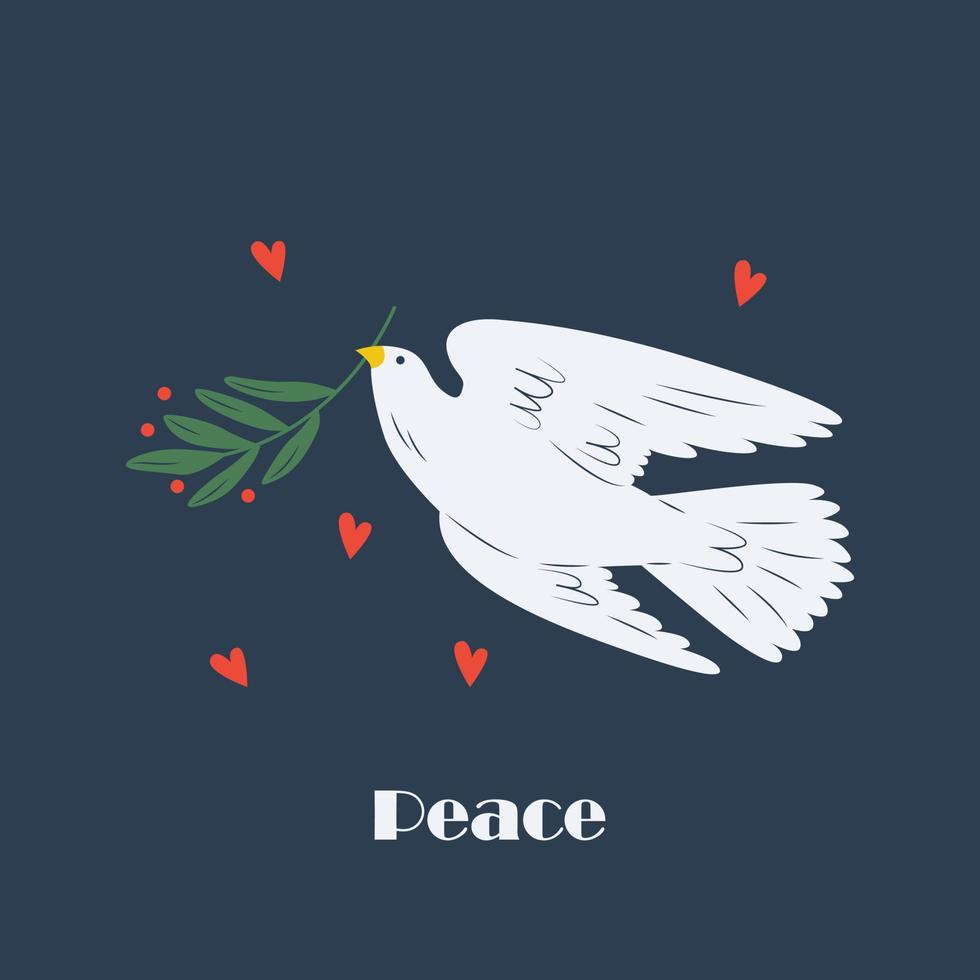 Friedenstaube, Tauben. fliegender vogel mit pflanzenolivenzweig. Frieden, Liebe, Freiheit, kein Krieg, Unschuld, menschliche Reinheit. hand gezeichnete moderne illustration. unterstützung ukraine symbol, logo-vorlage vektor