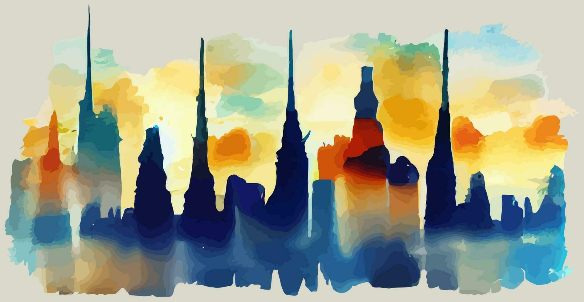 Illustrationsvektorgrafik der Skyline der Stadt auf Aquarellmalerei-Stil gut für den Druck auf Postkarte, Poster oder Hintergrund vektor