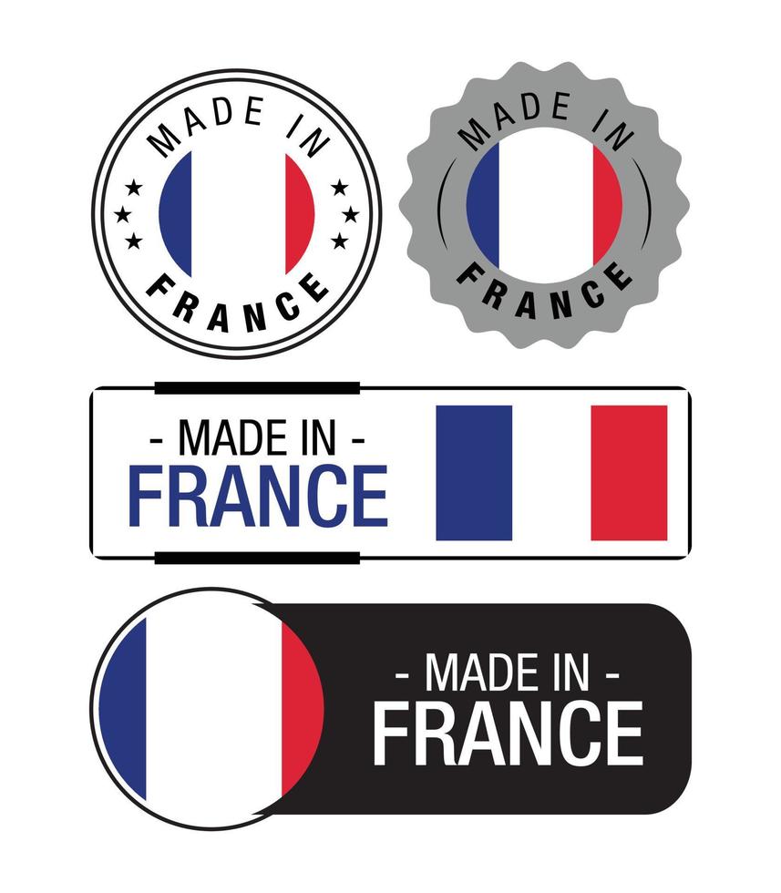 satz von made in france-etiketten, logo, frankreich-flagge, frankreich-produktemblem vektor