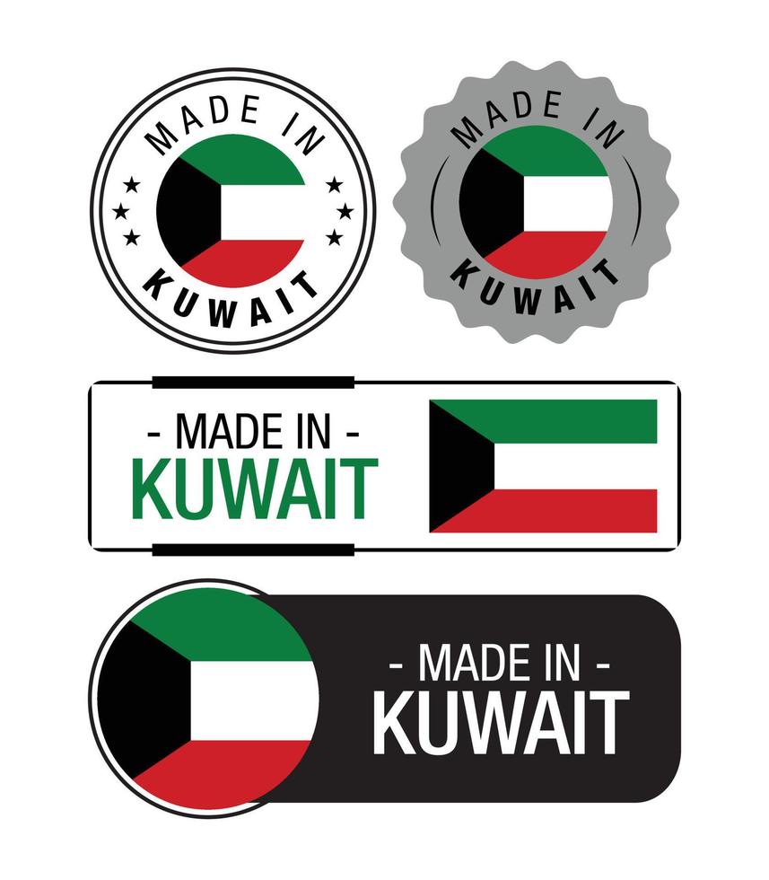 satz von in kuwait hergestellten etiketten, logo, kuwait-flagge, kuwait-produktemblem vektor