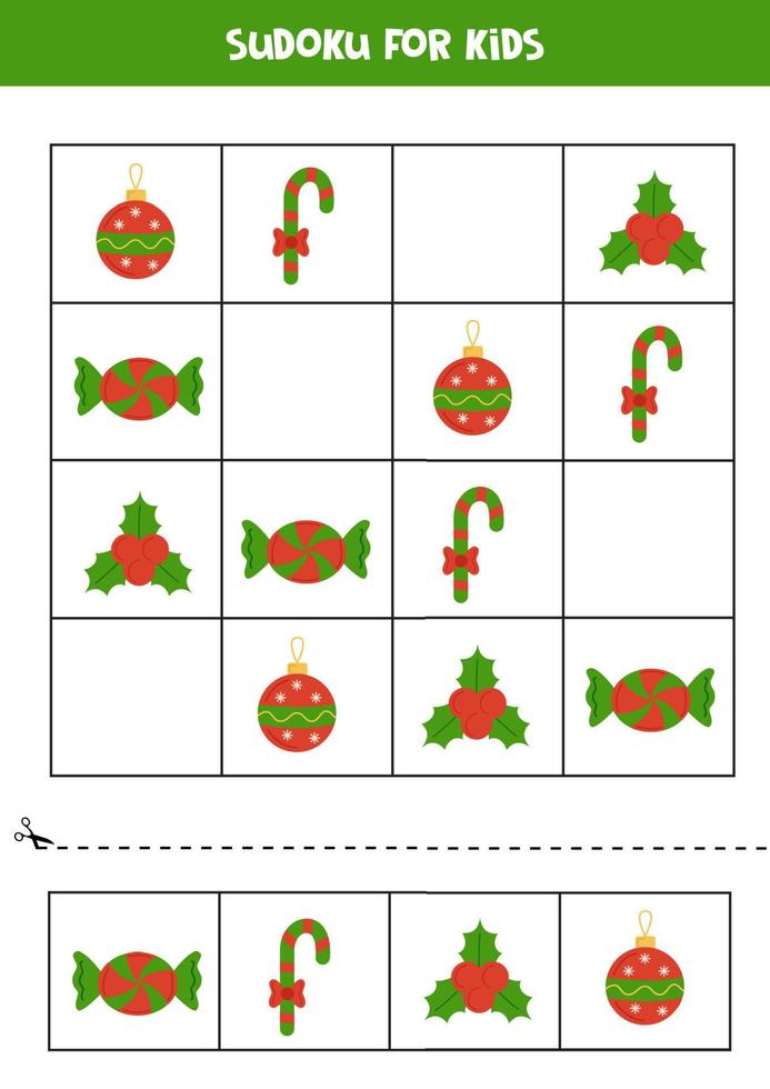 Lern-Sudoku-Spiel mit süßen Weihnachtselementen. vektor