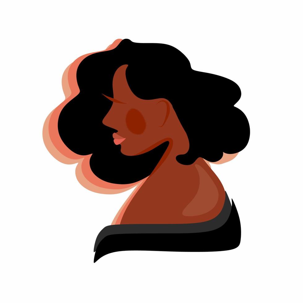 eine Afroamerikanerin mit schönem, üppigem schwarzem Tierhaar. ein wunderschönes Porträt einer schwarzen Dame. Gesicht im Profil. künstlerische Darstellung einer schwarzen Frau. Vektor