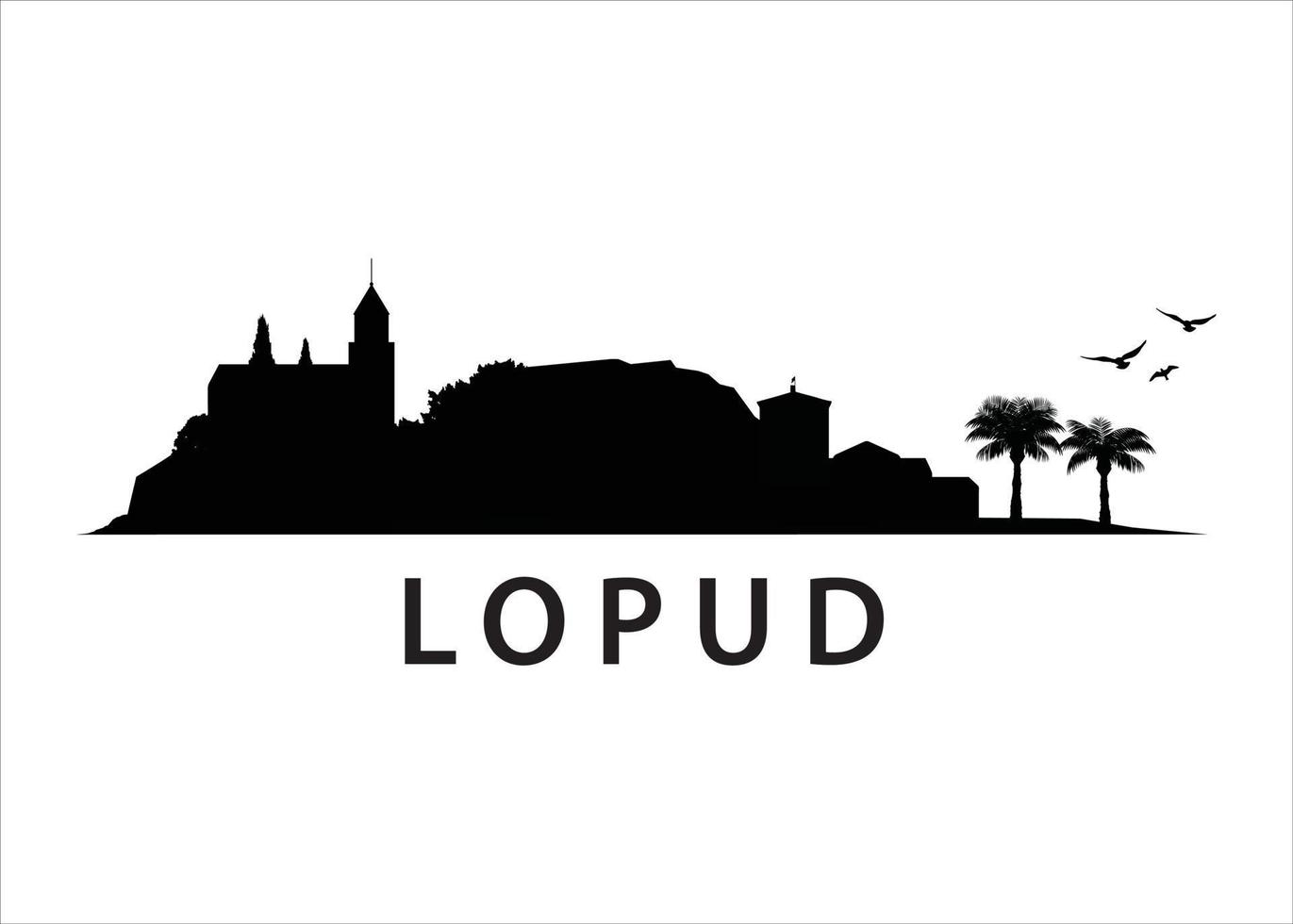 lopud, kroatische insellandschaft. Skyline-Grafik-Silhouette-Panorama vektor