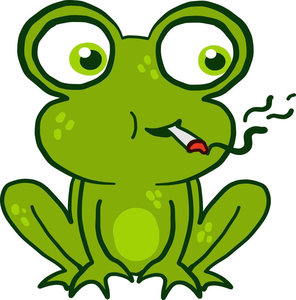 Frosch rauchen, Illustration, Vektor auf weißem Hintergrund.