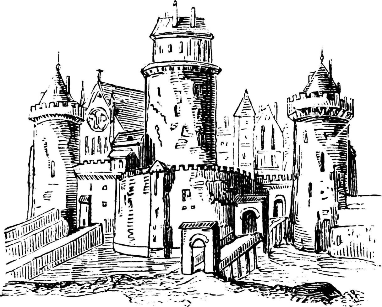 angelsächsisches Feudalschloss, Vintage-Illustration. vektor