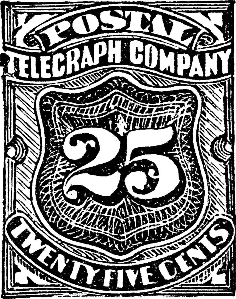 förenad statsstelegraf stämpel 25 cent, 1885, årgång illustration vektor