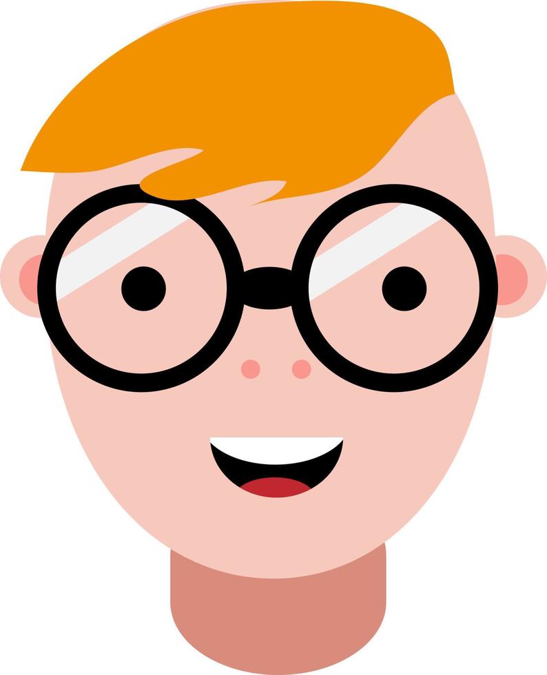 ingefära håriga pojke med runda glasögon, illustration, vektor på en vit bakgrund.