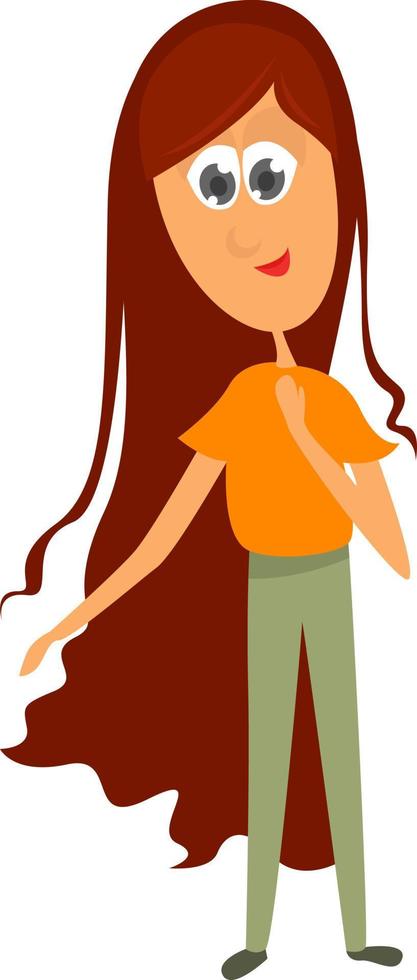 flicka med lång hår, illustration, vektor på vit bakgrund.
