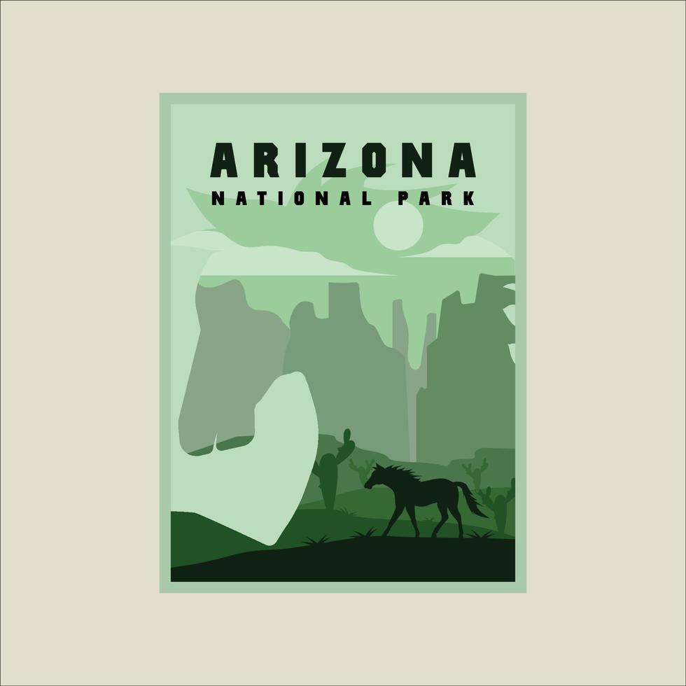 häst vilda djur och växter affisch dubbel- exponering illustration mall grafisk design. arizona nationell parkera minimalistisk årgång begrepp på natur vektor