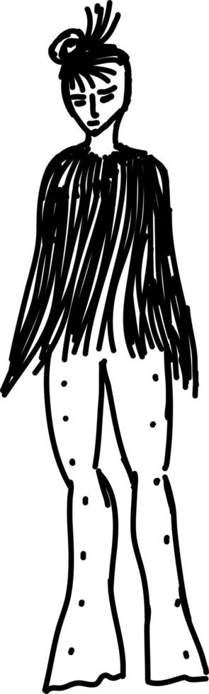 kvinna i täcka skiss, illustration, vektor på vit bakgrund.