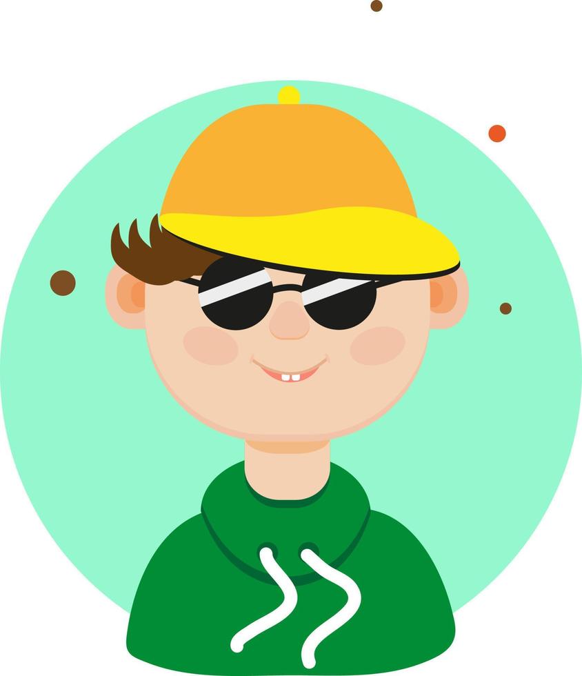 Junge mit Sonnenbrille, Illustration, Vektor auf weißem Hintergrund.