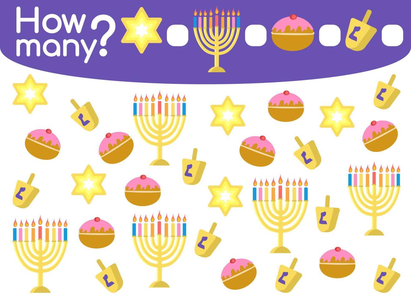 räkning spel med hanukkah symboler för förskola barn vektor illustration