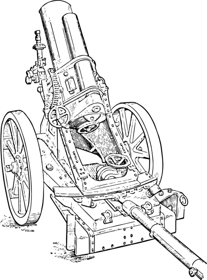 gezogener schwerer Minenwerfer-Mörser, Vintage-Illustration. vektor