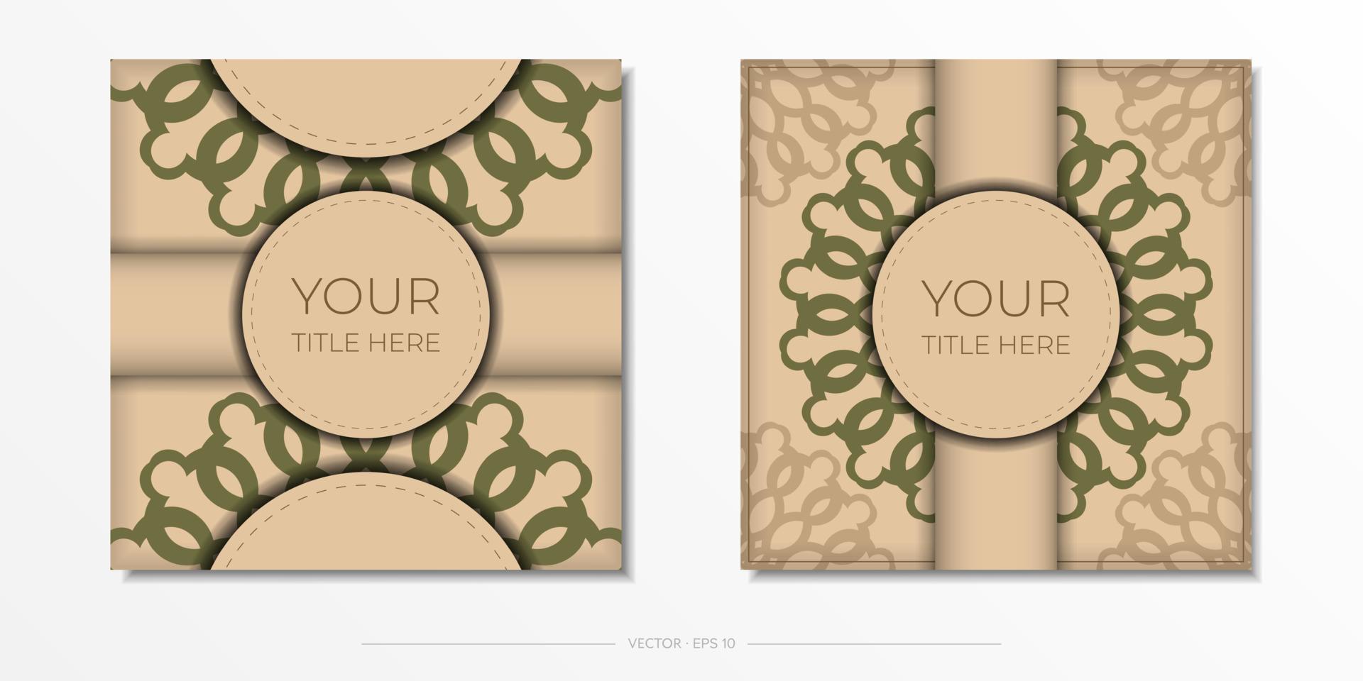 Vorbereitung einer Einladung mit einem Platz für Ihren Text und abstrakte Muster. Vorlage für Printdesign Postkarte beige Farben mit Mandala-Ornament. vektor