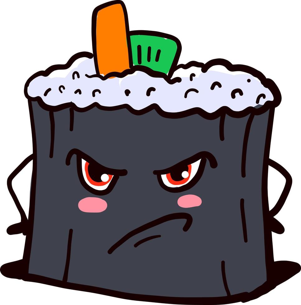 Wütende Sushi-Rolle, Illustration, Vektor auf weißem Hintergrund