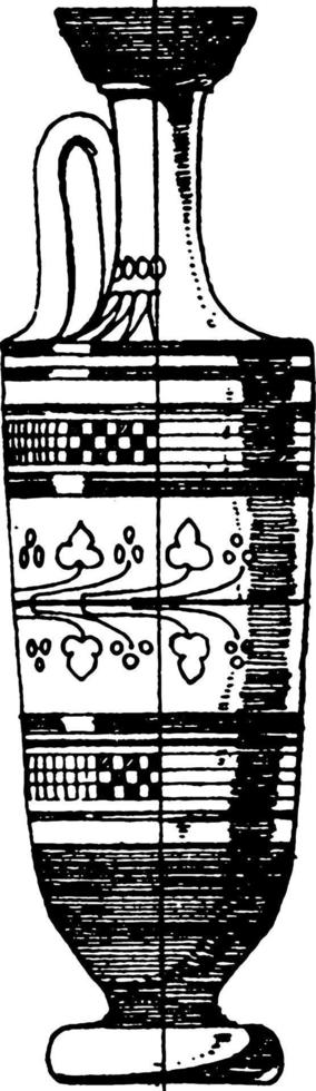 grekisk lekythos är avlång och cylindrisk, årgång gravyr. vektor
