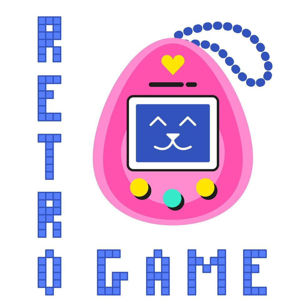 Retro-Spiele 90x, 80x. Elektronisches Tamagotchi-Spiel. eine helle saure Spielkonsole. Nostalgisches Kinderspiel vektor