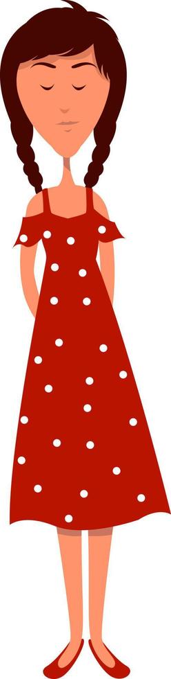 flicka i röd polka, illustration, vektor på vit bakgrund.