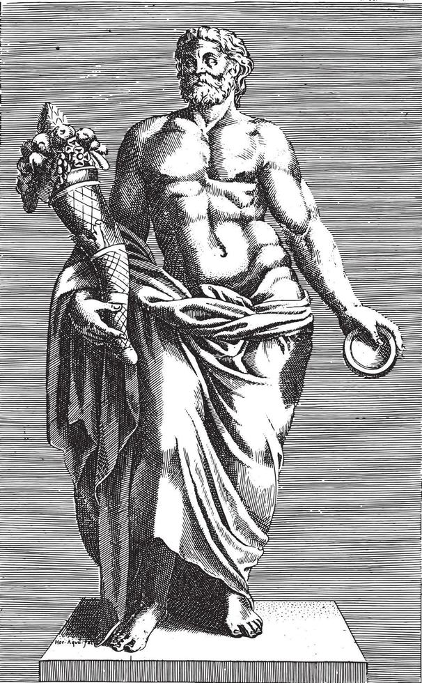 skulptur av en man med en överflöd, anonym, 1584, årgång illustration. vektor