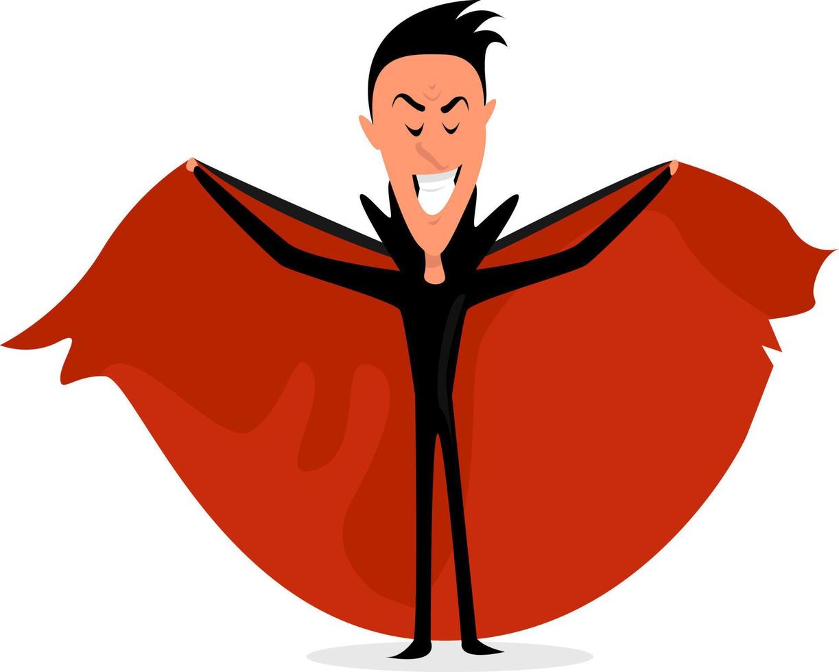 Dracula mit Umhang, Illustration, Vektor auf weißem Hintergrund