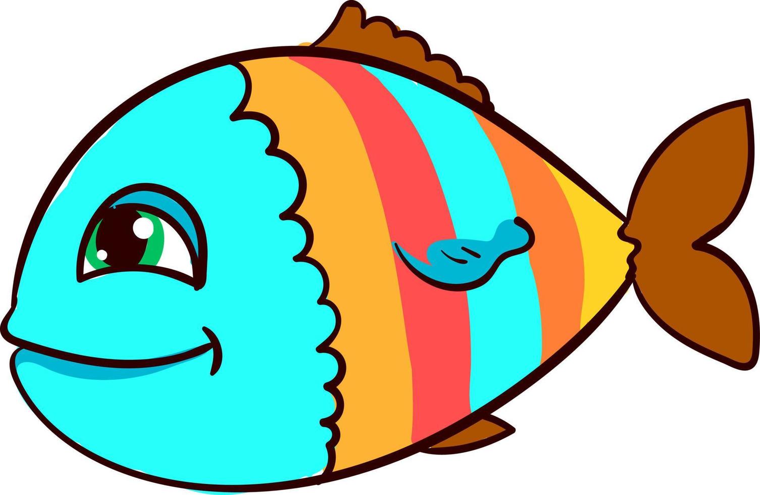 fröhlicher bunter Fisch, Illustration, Vektor auf weißem Hintergrund