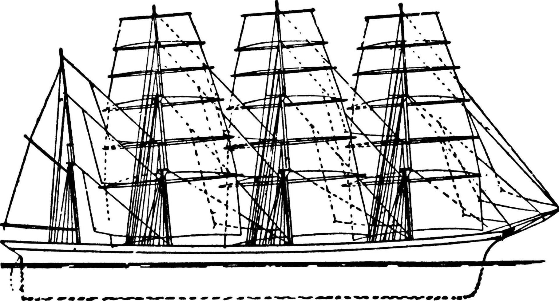 fyra mast, årgång illustration. vektor