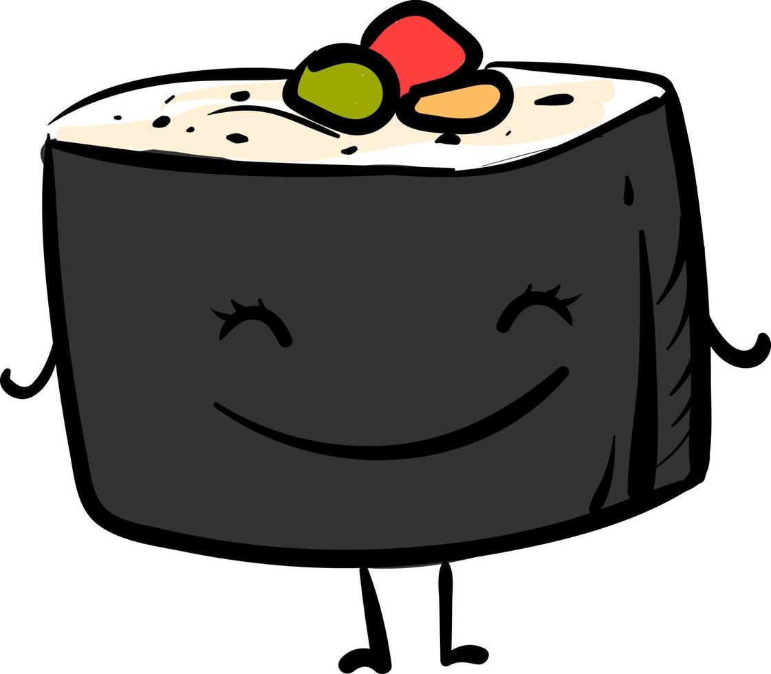 Happy Sushi-Rolle, Illustration, Vektor auf weißem Hintergrund