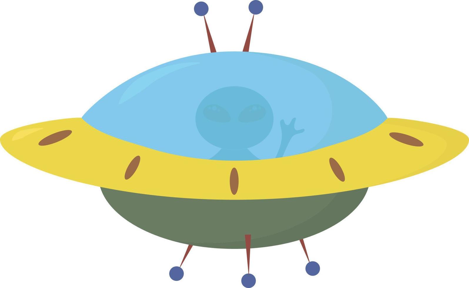 UFO med utomjording, illustration, vektor på vit bakgrund