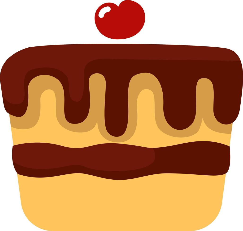 choklad kaka med körsbär på topp, illustration, vektor på en vit bakgrund