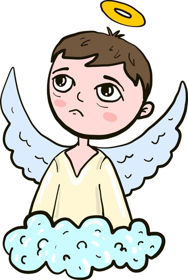 ledsen pojke ängel, illustration, vektor på vit bakgrund.
