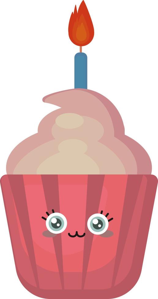 Cupcake mit Kerze, Illustration, Vektor auf weißem Hintergrund