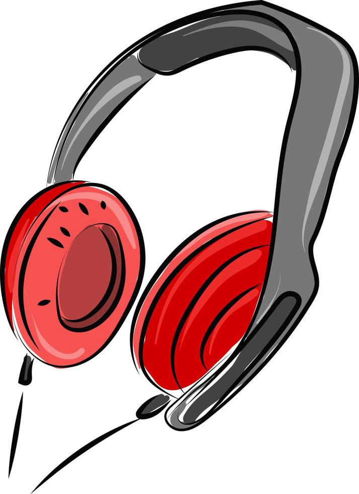 rote Kopfhörer, Illustration, Vektor auf weißem Hintergrund.