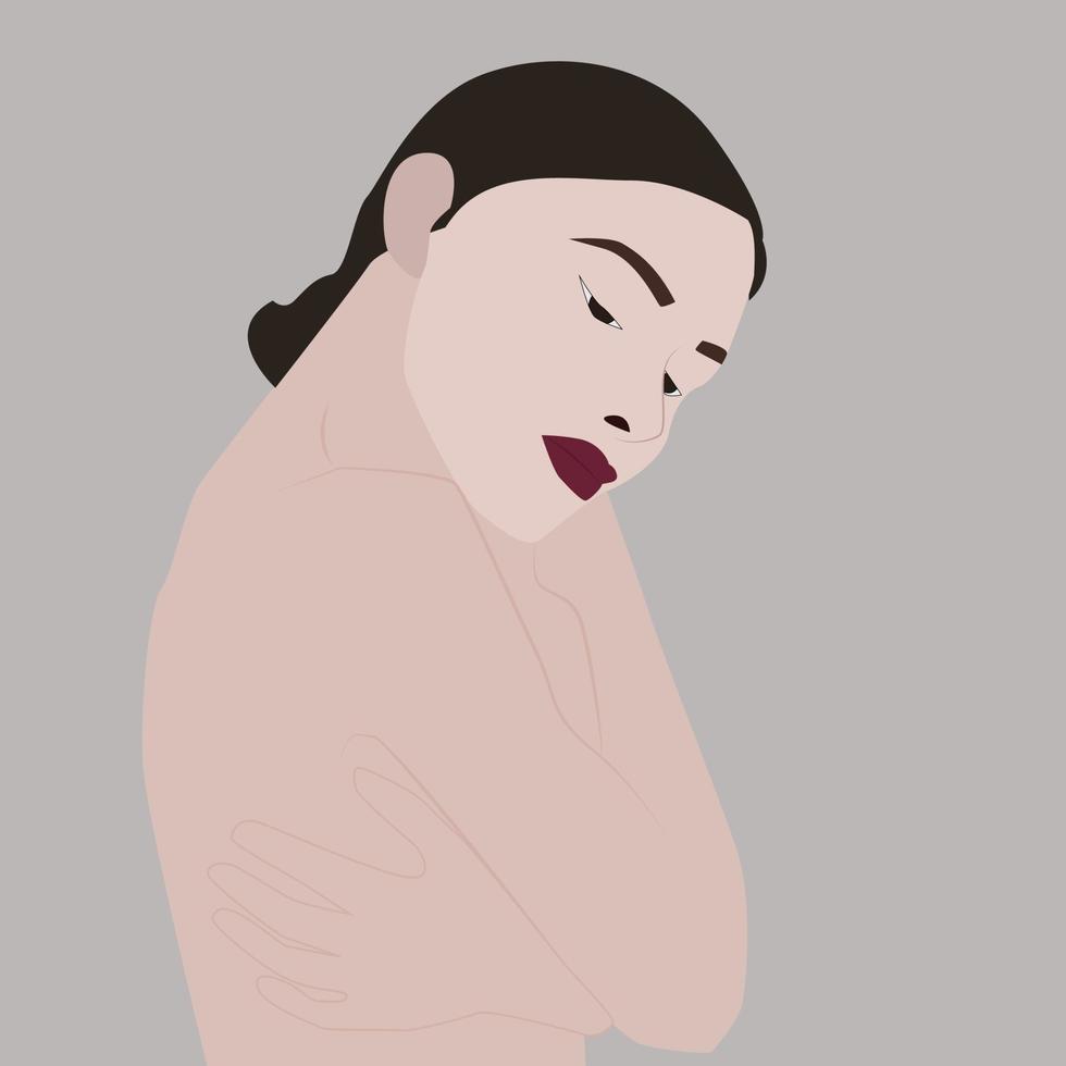 kvinna kramas själv, illustration, vektor på vit bakgrund.