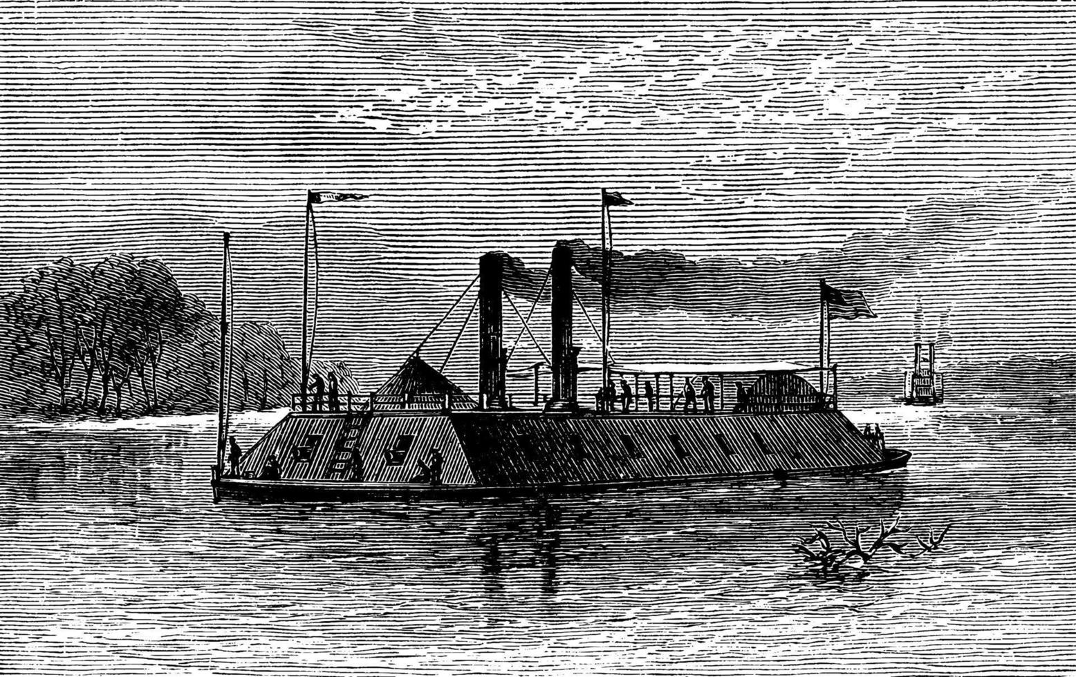 kanonbåt av de Mississippi, årgång illustration. vektor