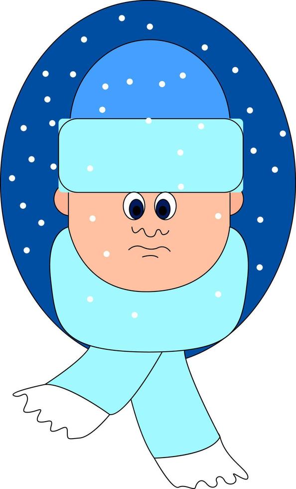 pojke på snö med hatt, illustration, vektor på vit bakgrund.