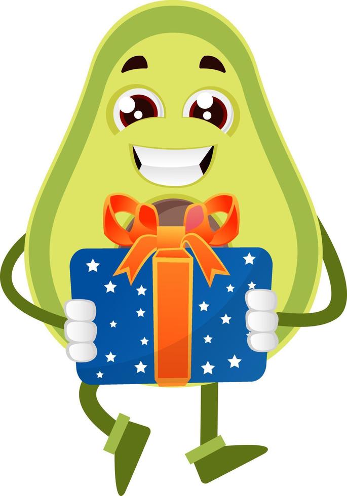 Avocado mit Geschenk, Illustration, Vektor auf weißem Hintergrund.