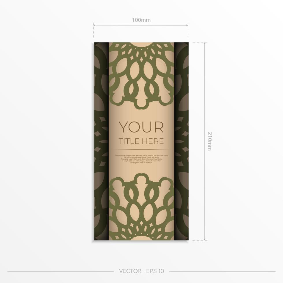 vektor skriva ut redo beige Färg vykort design med mandala mönster. inbjudan kort mall med plats för din text och abstrakt prydnad.