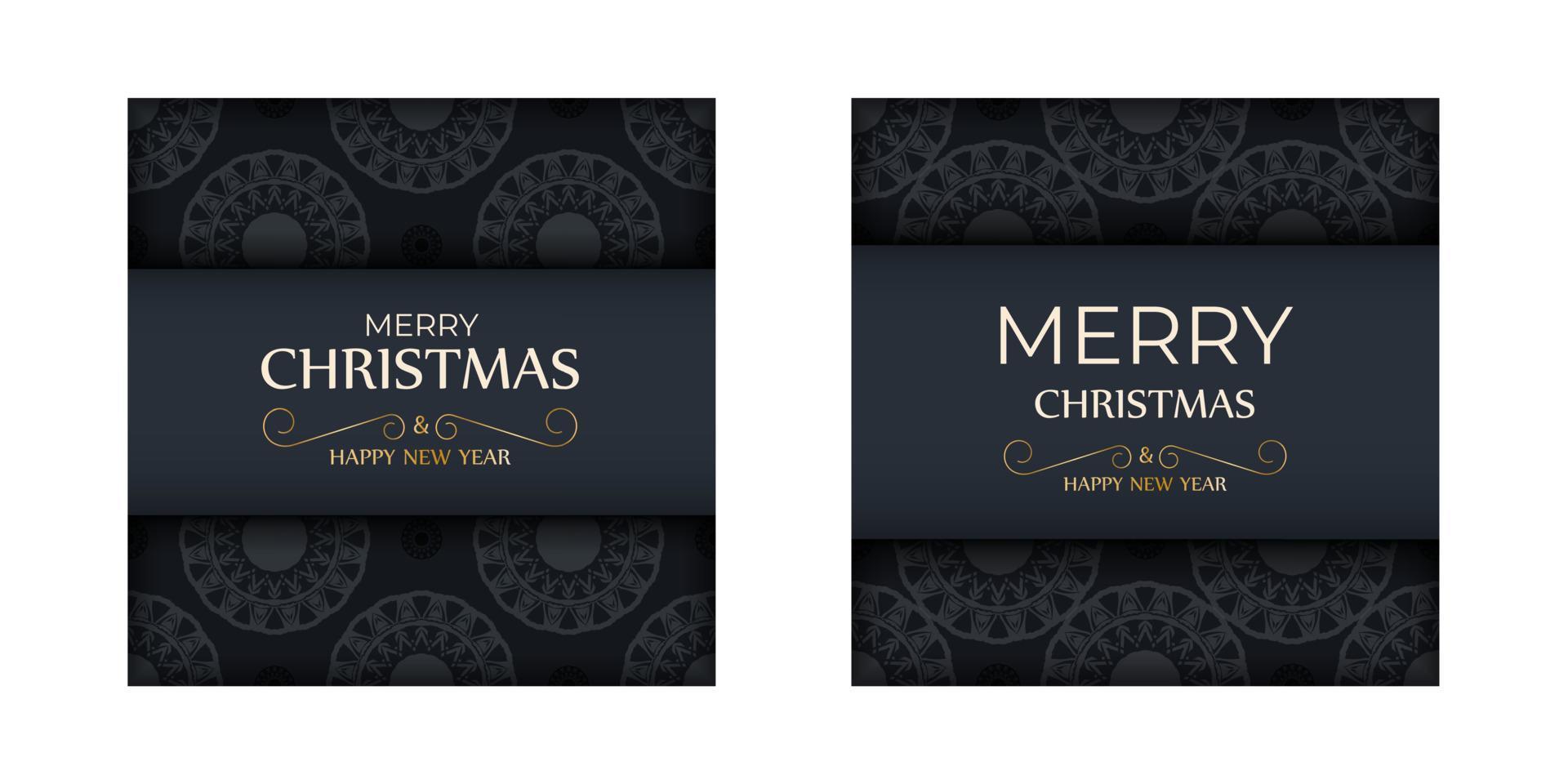 broschürenvorlage frohe weihnachten und ein gutes neues jahr in dunkelblauer farbe mit vintage blauem ornament vektor