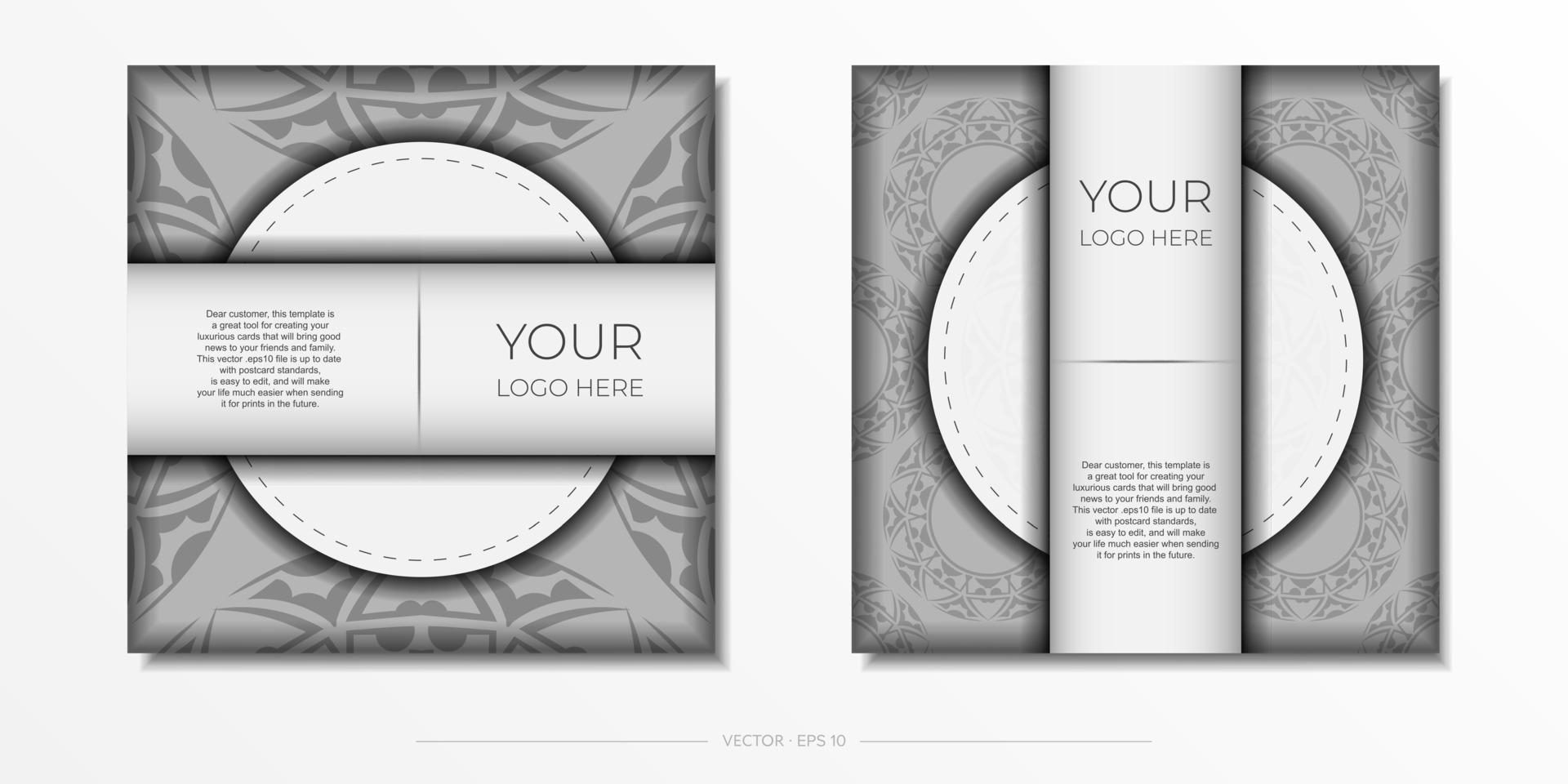 vektor framställning inbjudan kort med plats för din text och abstrakt mönster. lyxig mall för skriva ut design vykort vit färger med mönster.