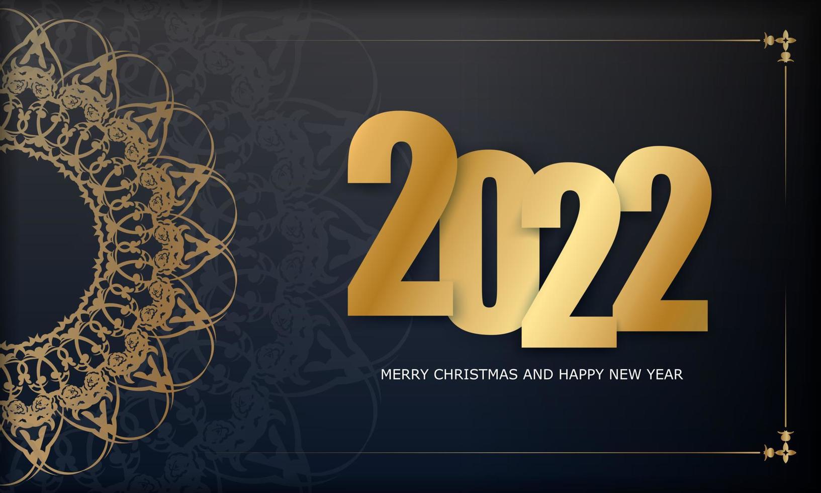 2022 frohe weihnachten schwarze grußkarte mit vintage goldverzierung vektor