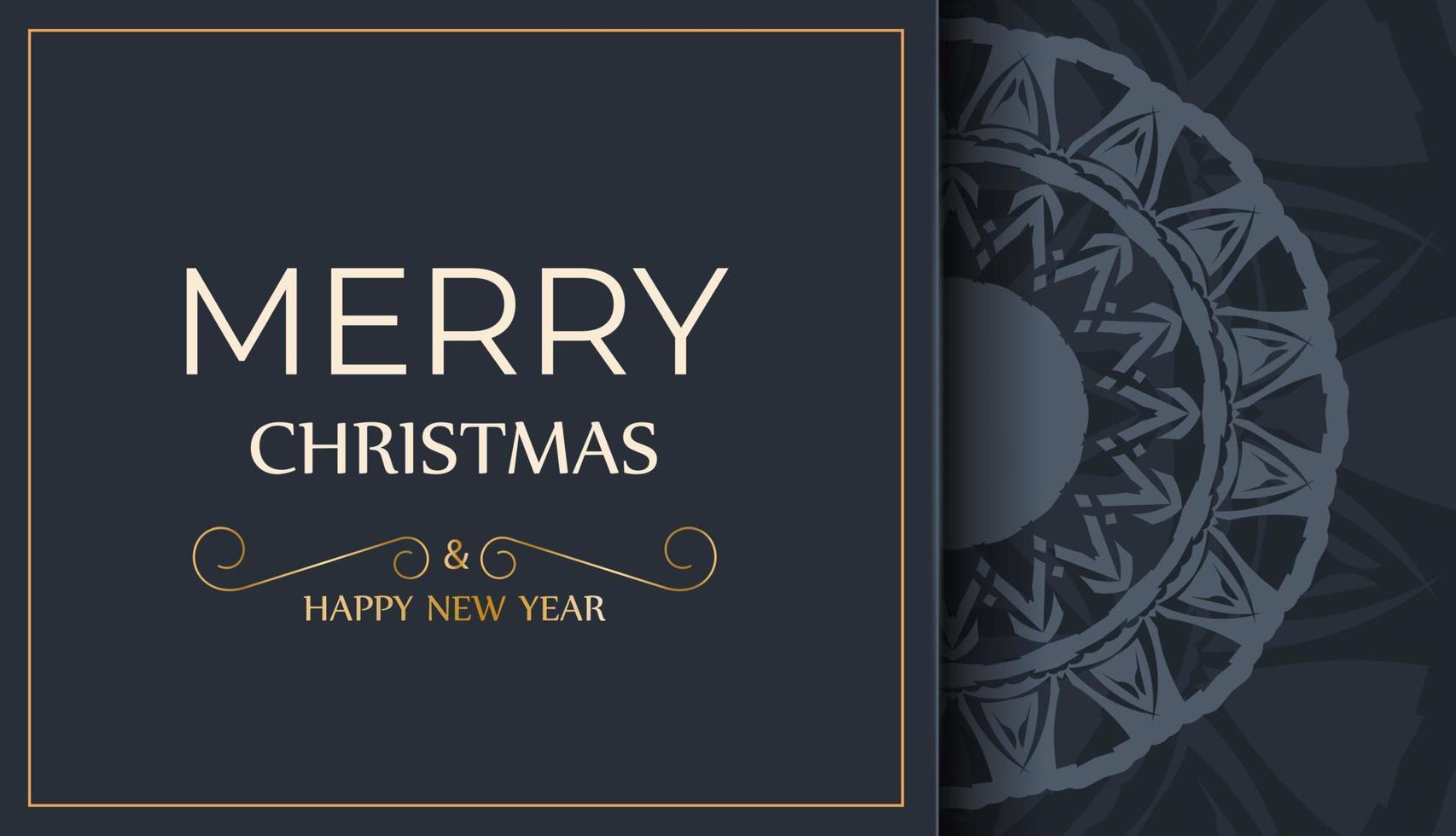 Postkartenvorlage Frohe Weihnachten und ein gutes neues Jahr in dunkelblauer Farbe mit abstraktem blauem Muster vektor