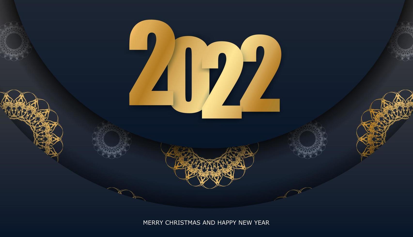 2022 frohes neues Jahr schwarze Grußkarte mit abstraktem Goldmuster vektor