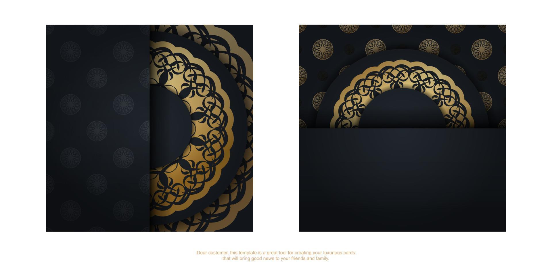 Schwarze Postkarte mit abstraktem braunem Ornament für Ihr Design. vektor