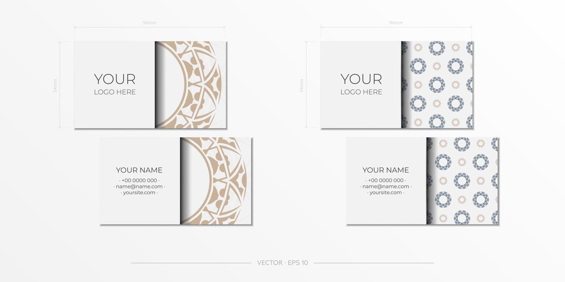 tryckfärdig vit företag kort design med mönster. vektor företag kort mall med plats för din text och abstrakt prydnad.